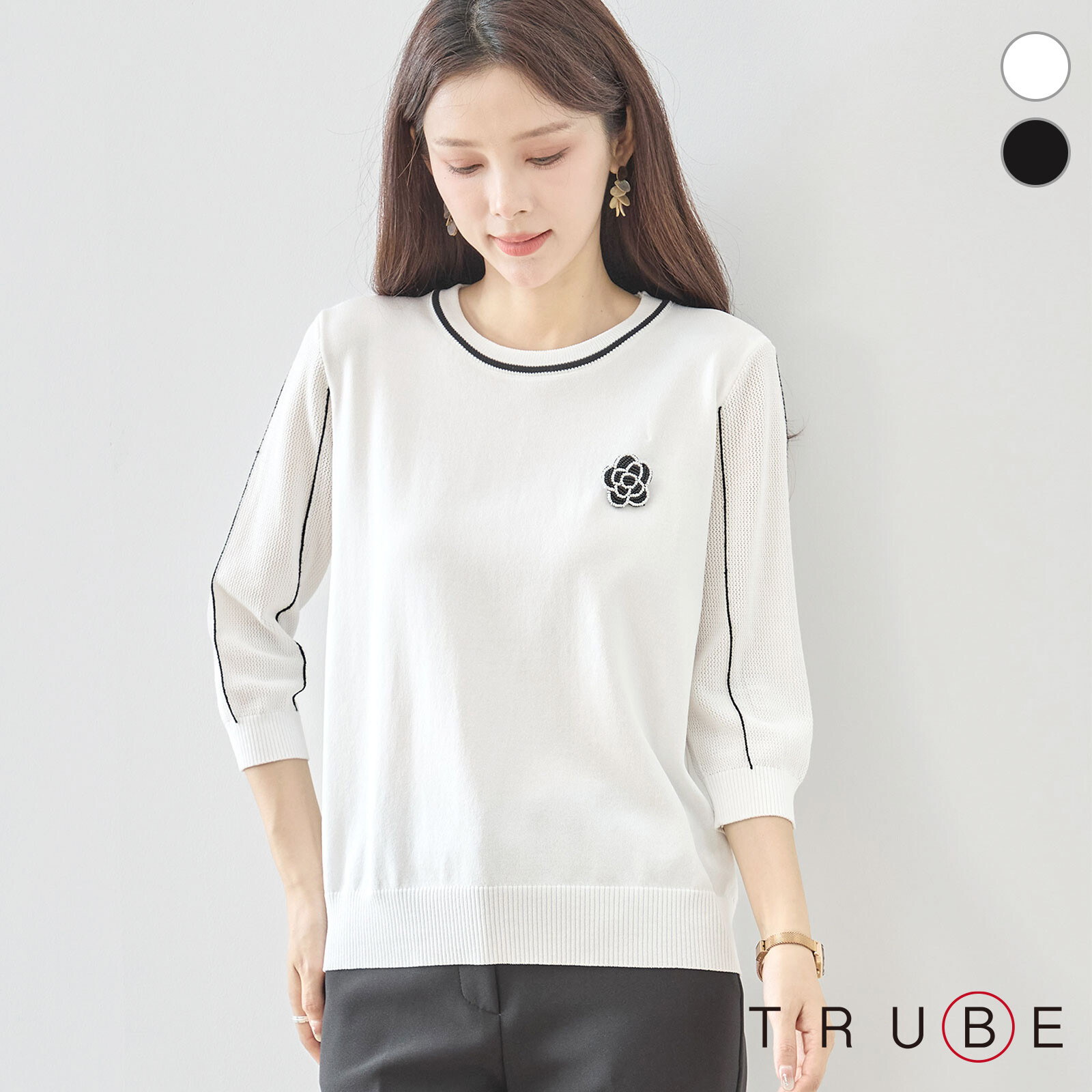 【2026新作】【M～L】カメリアワッペンパイピングニットトップス(N12-1287)(1号店) FM1-