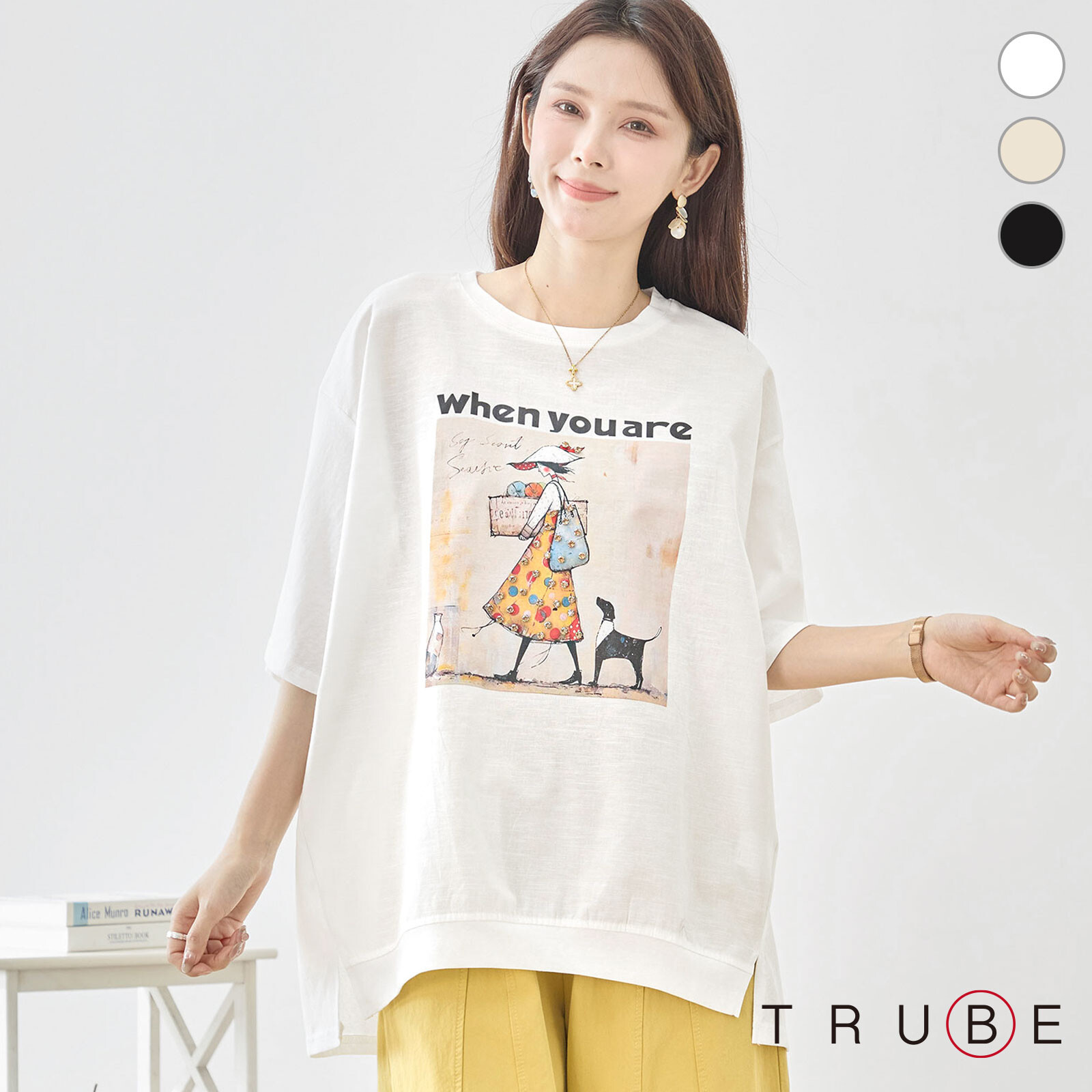 【2026新作】【L～LL】お散歩イラストプリントTシャツ(N12-1269)(7号店) FM7